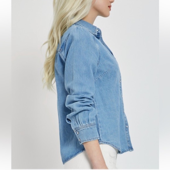 New Trending Perfect Cotton Denim Button Down Long Sleeve Top - Picture 6 of 7